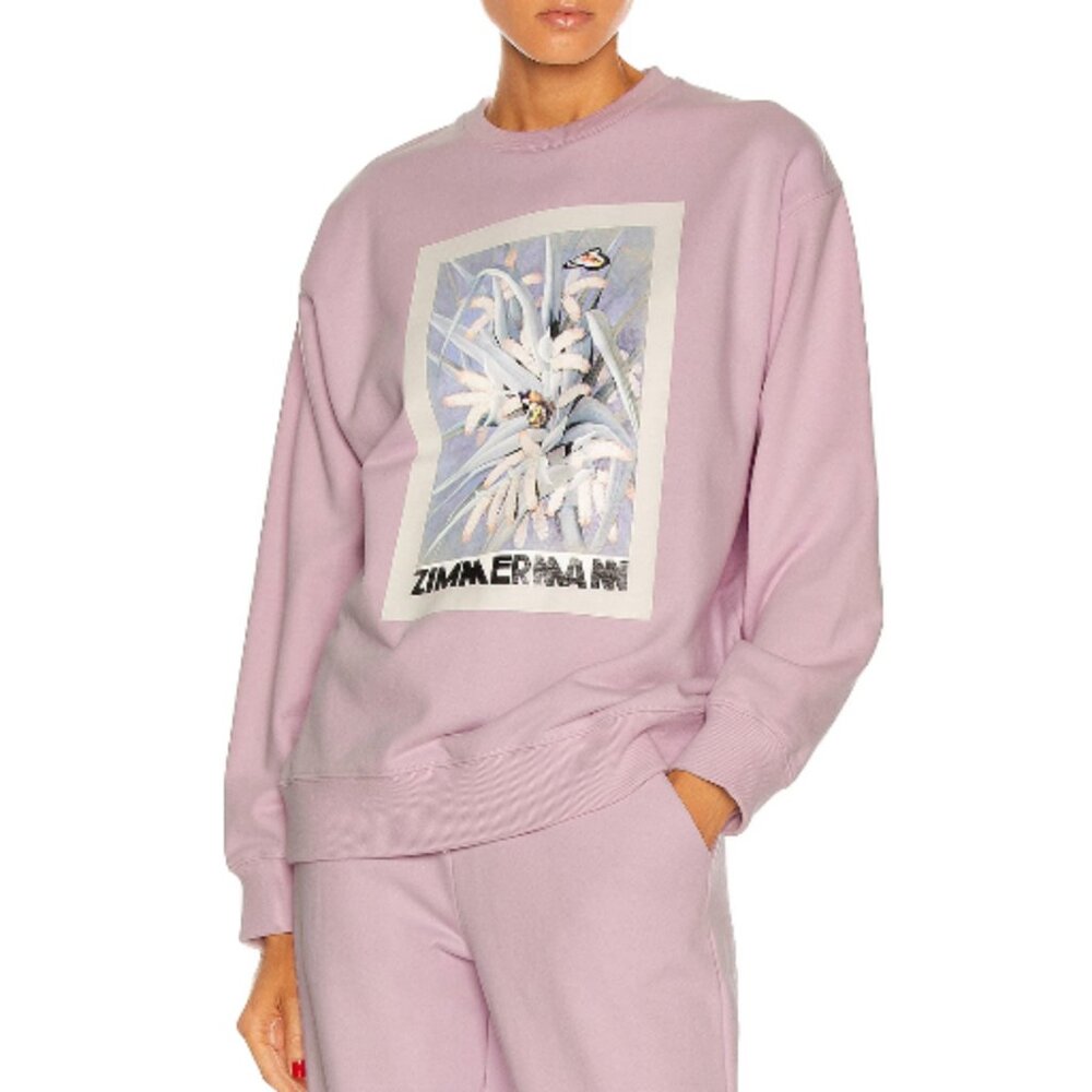 Zimmermann Lilac Graphic Sweatshirt with Pastel Floral Print